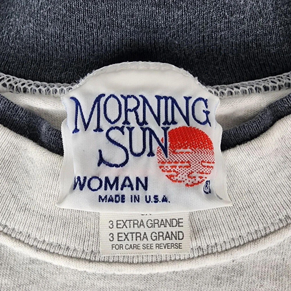 Vintage Morning Sun Woman Gray Kitten Bluebird Graphic T-Shirt 3X Made in USA